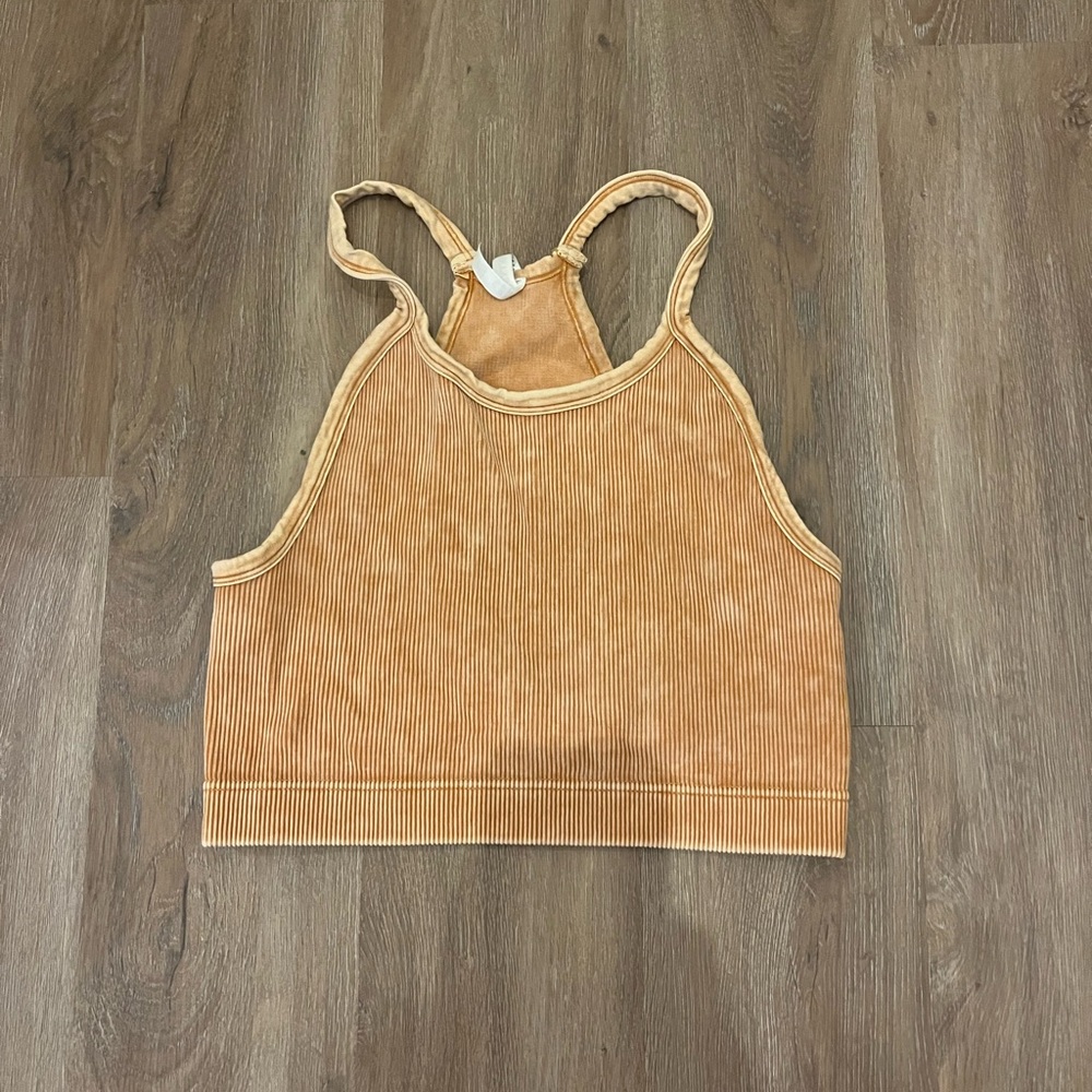 Women's Ribbed Cropped Tank Top - Gold